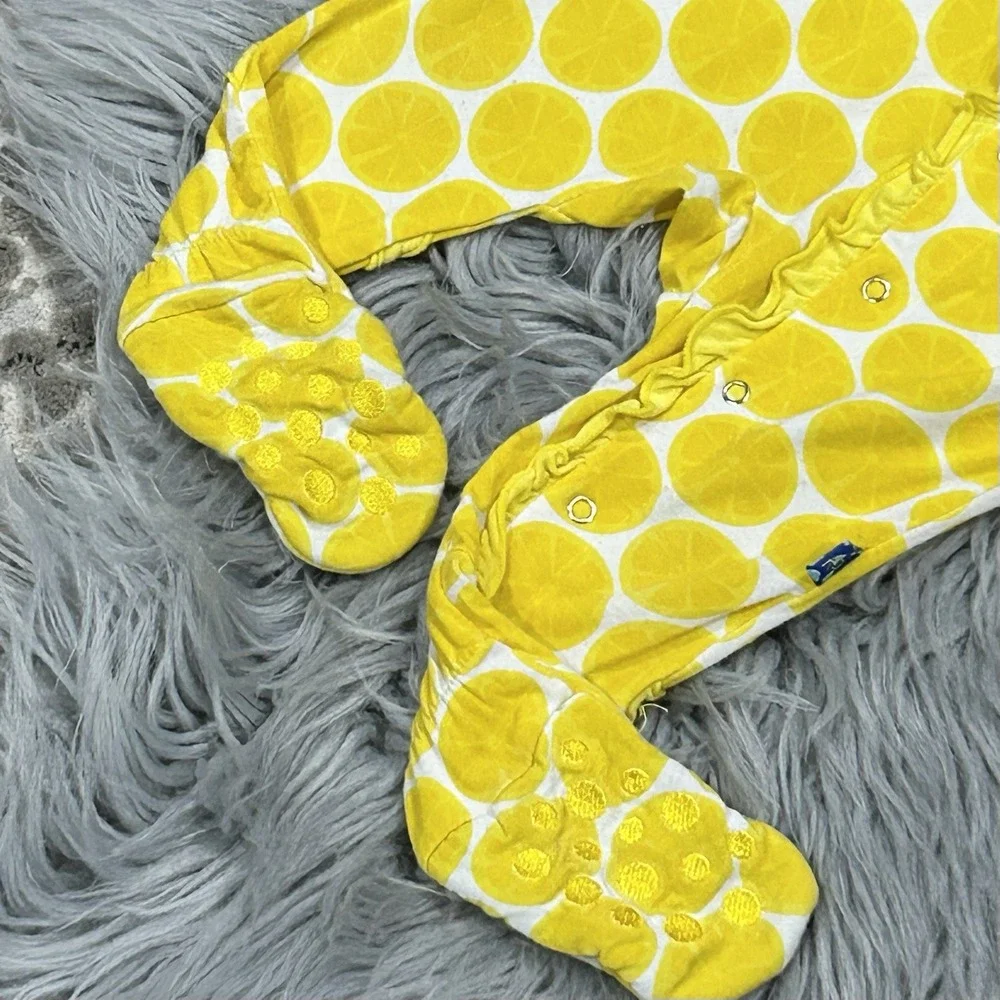 Kicky Pants Yellow Citrus Print Muffin Ruffle‎ Footed Snap Up Jammy 3-6 Month
